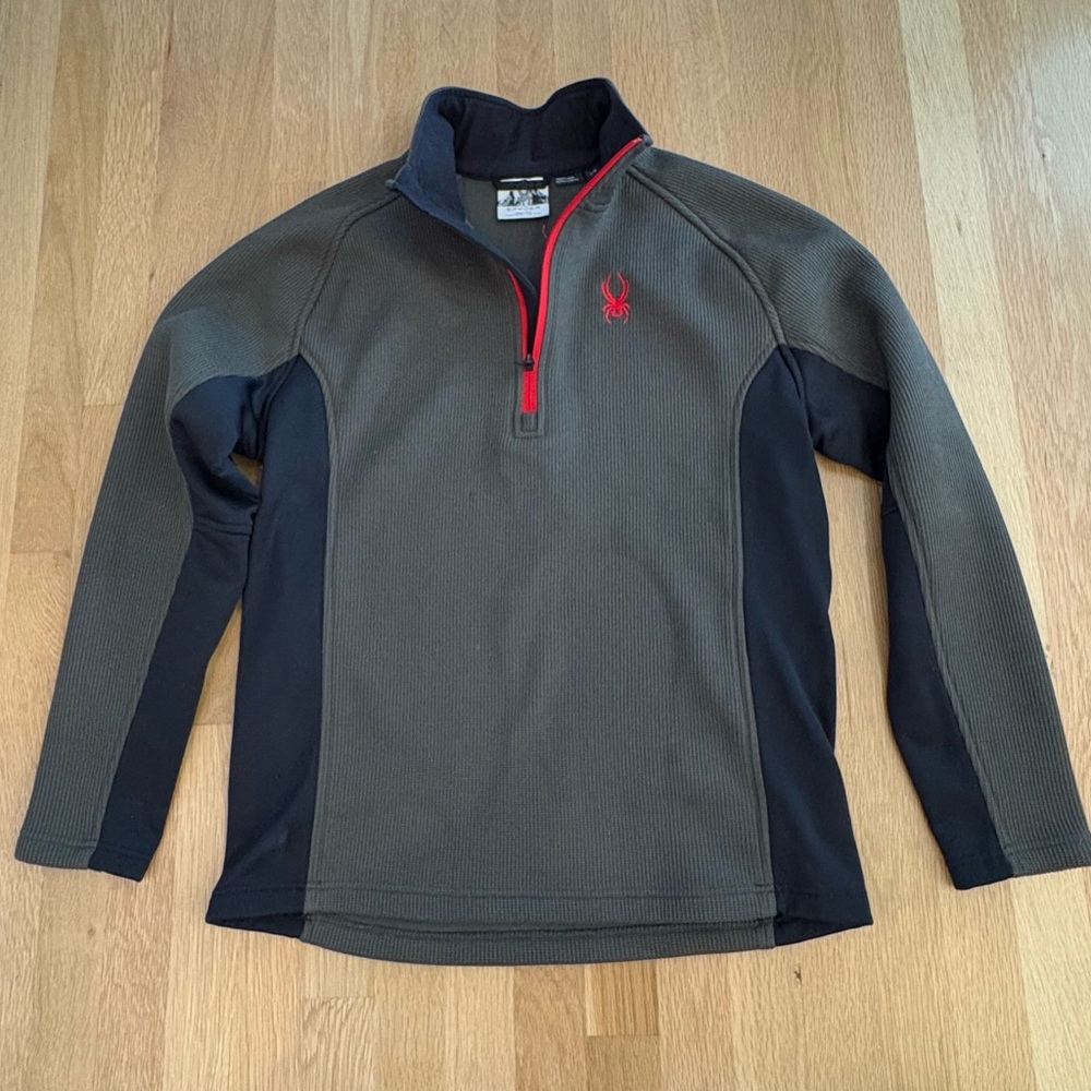 Spyder Grey Textured Weave with Black Side Panels Quarter-Zip Pullover Mens L